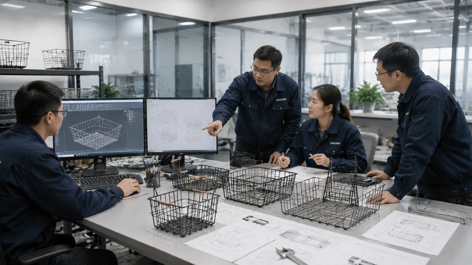 Sunrise product development team designing metal baskets